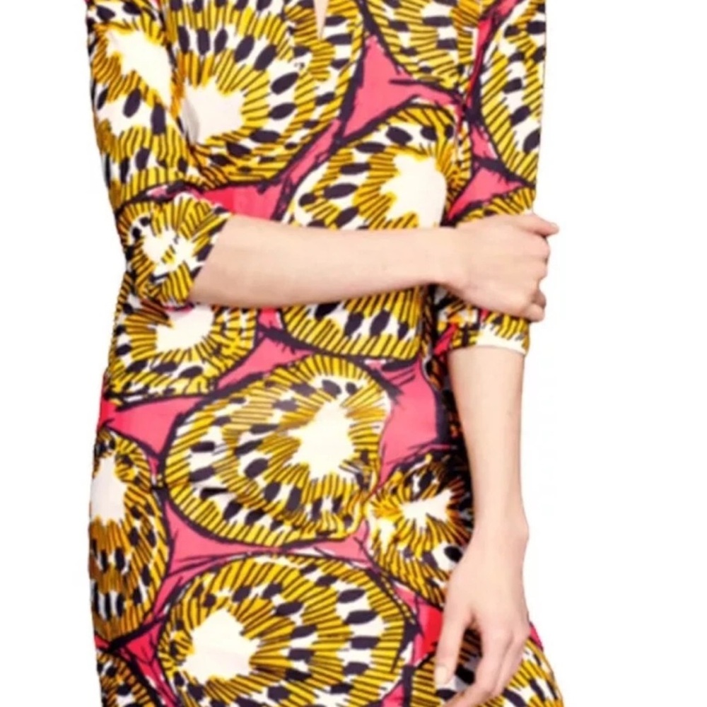 J. Crew Pink, Yellow and White Graphic-Print Long Sleeve Dress